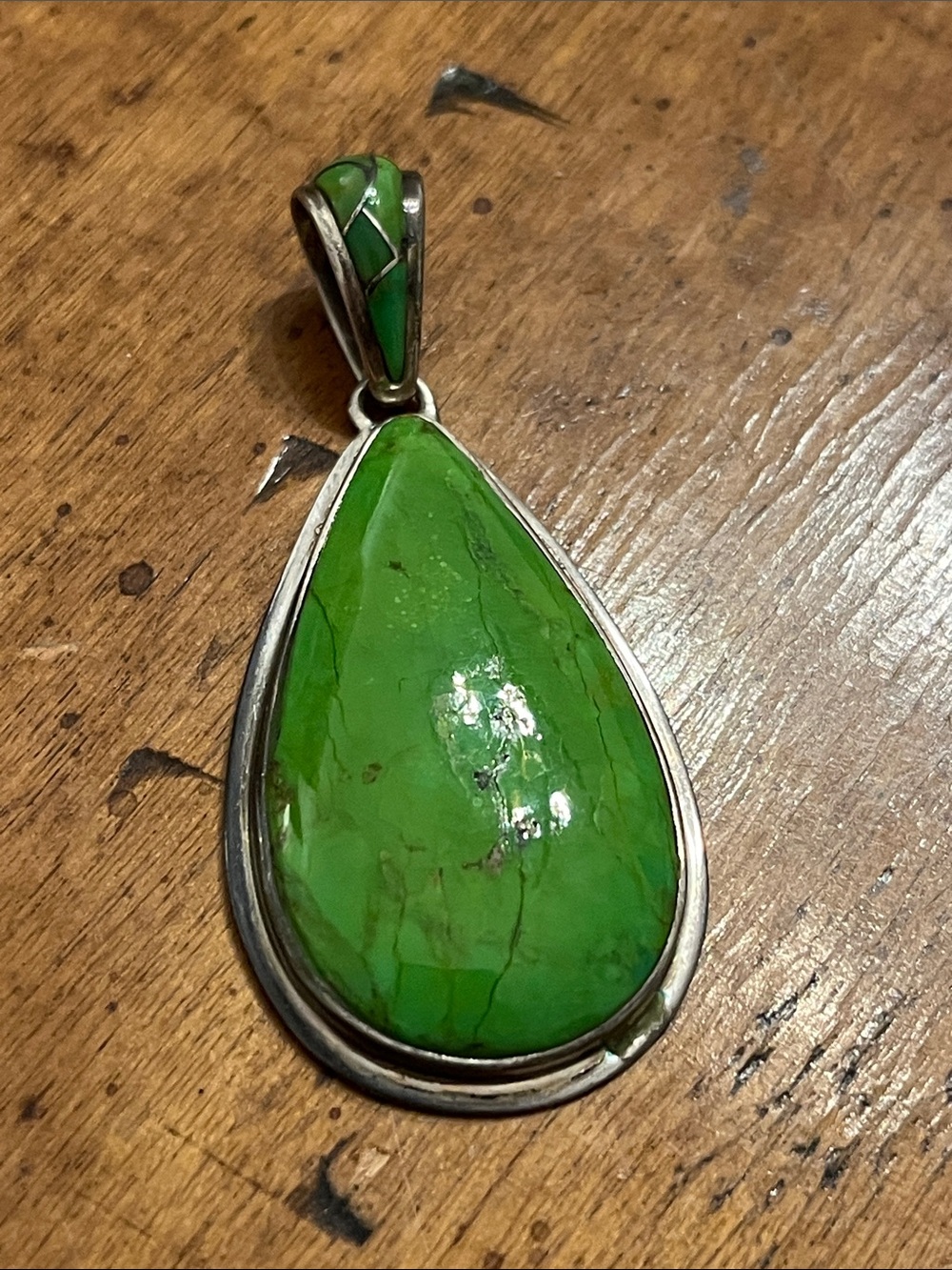 Sajen Vintage 925 Sterling Silver Green Turquoise Teardrop Pendant